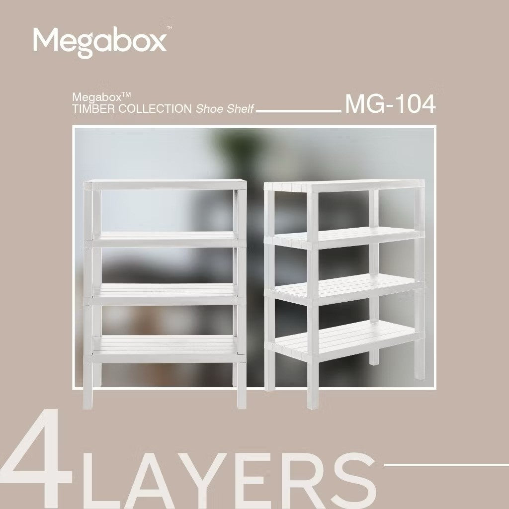 MEGABOX 4-Layer Timber Collection Shoe Shelf - White (MG104)