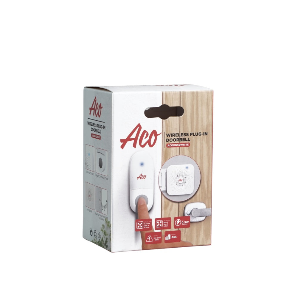 ACO Doorbell with Kinetic Bell Push Square (ACODBSQWHITE)