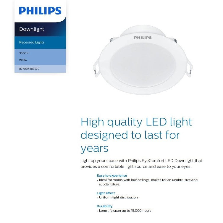 PHILIPS Eridani Recessed Downlight DL190B LED6 D100 7W 830 WH SNI