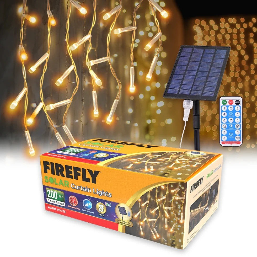 FIREFLY Christmas Solar Curtain Lights 200LED 3M Warm White FXL5131200WW