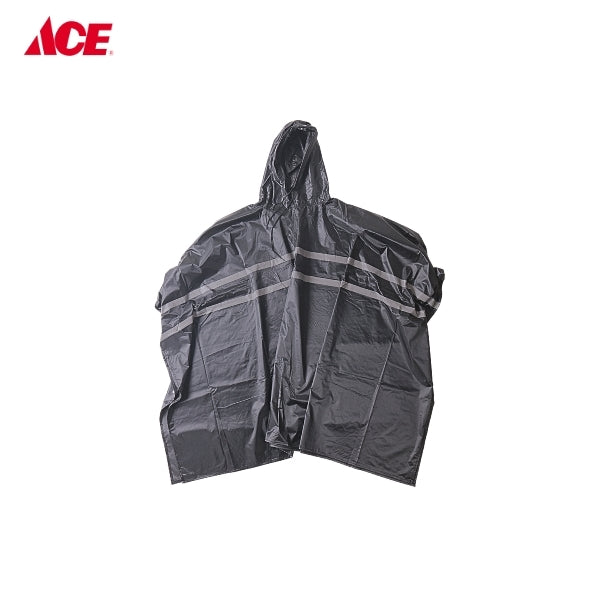 HERCULES Polyester Poncho Raincoat with Reflector Strips - Black (#2511)