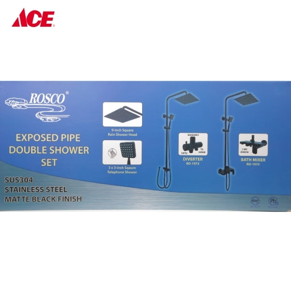 ROSCO Exposed Pipe Double Shower Set - Matte Black Finish (RO-1975)