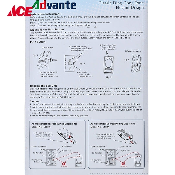 ADVANTE Wired Mechanical Doorbell (L-118)