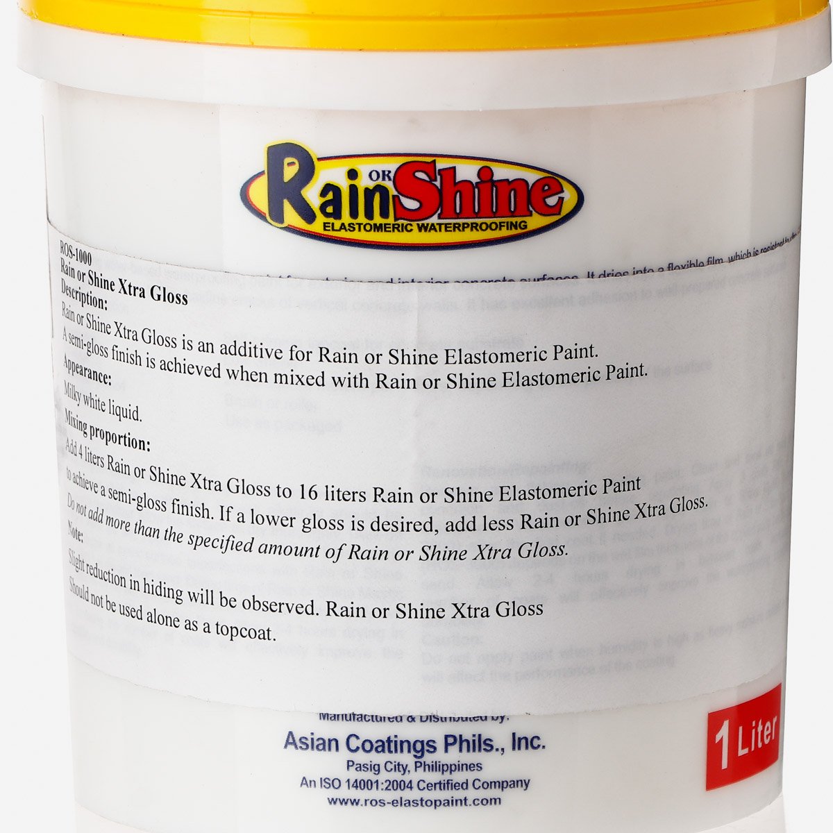 RAIN OR SHINE 1L Elastomeric Waterproofing Paint - Xtra Gloss (ROS-1000)