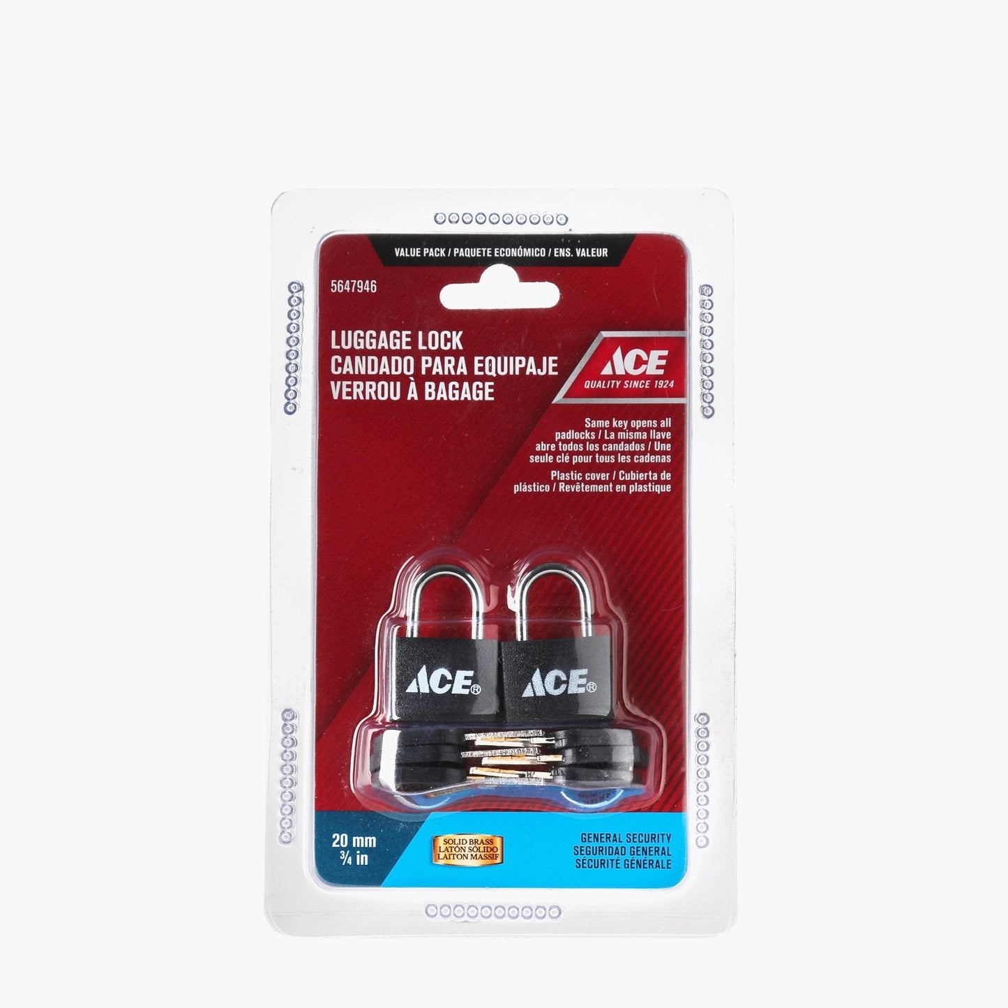 ACE 20mm Solid Brass Luggage lock 2pk