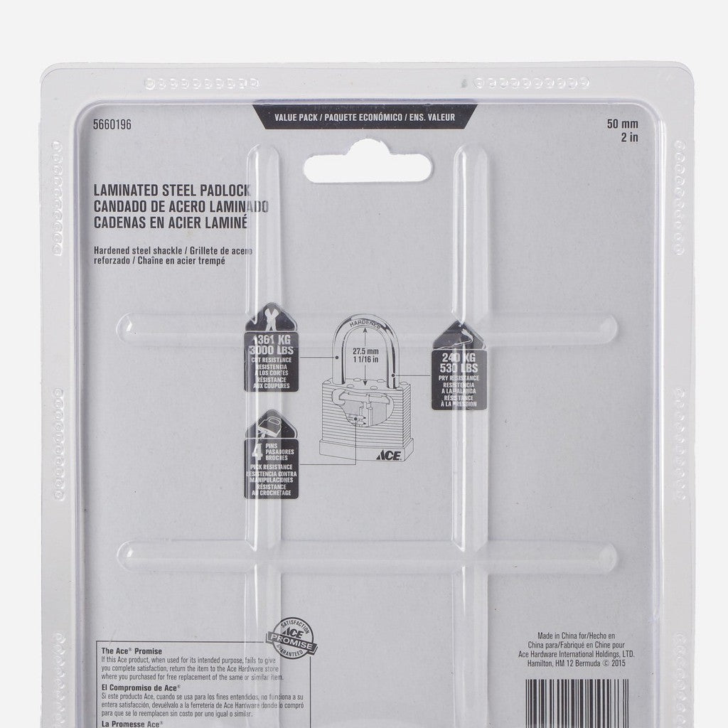ACE 50mm Laminated Padlock - 2pcs
