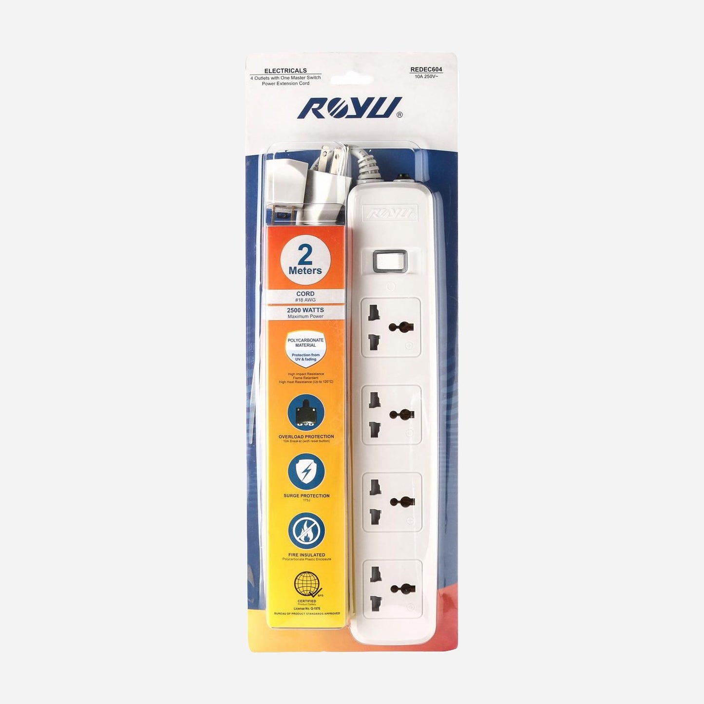 Royu 4-Gang Universal Power Extension Cord