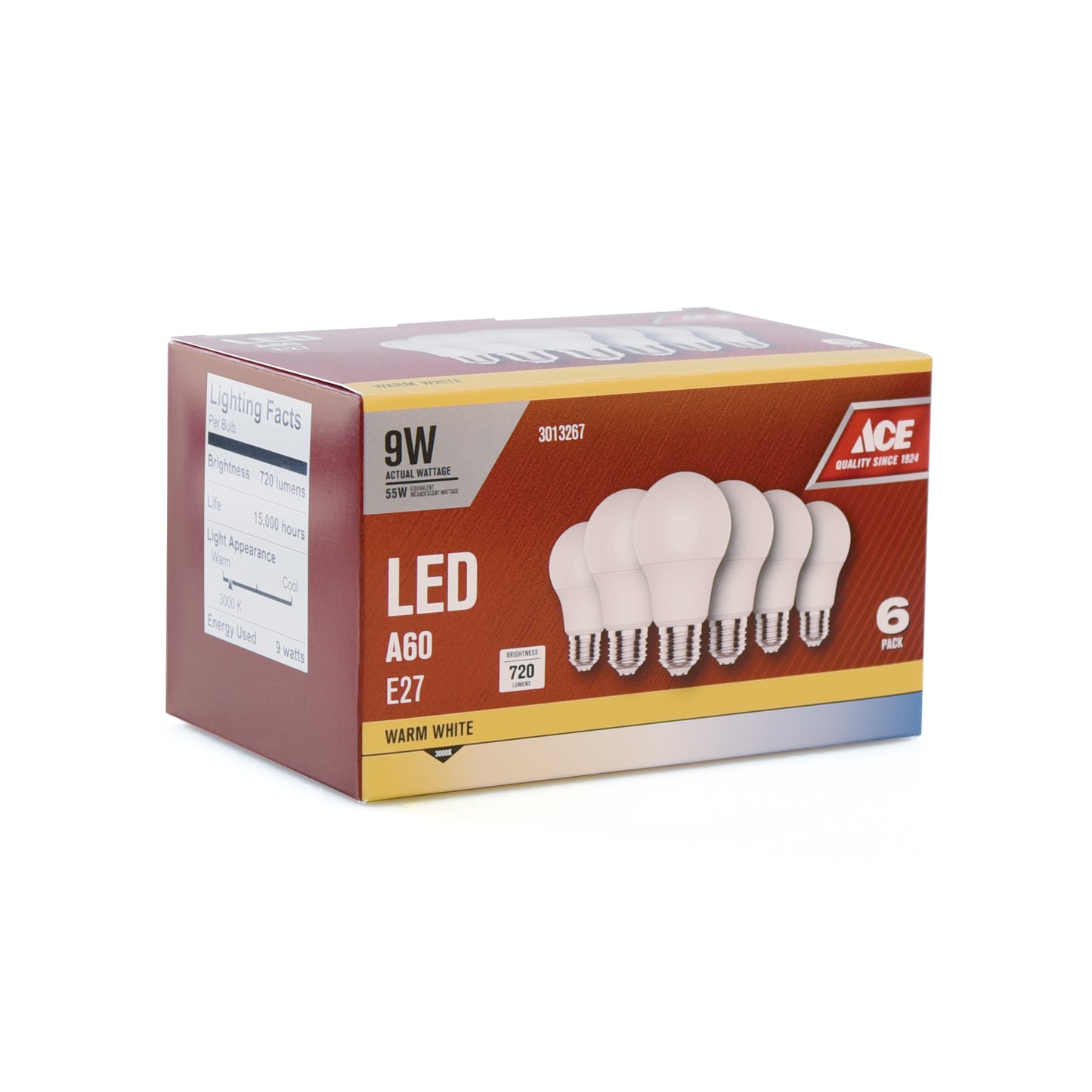 ACE LED Bulb A60 9W E27 3000K Warm White 6-Pack