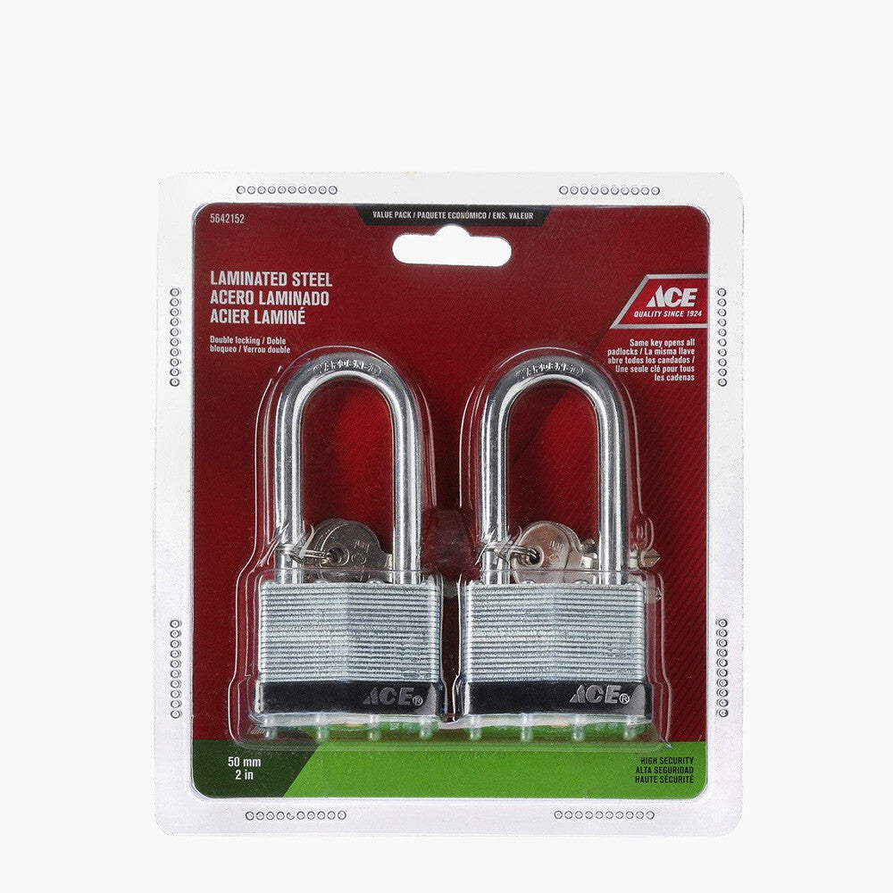 ACE 40mm Laminated Steel Long Shackle Padlock - 2pcs
