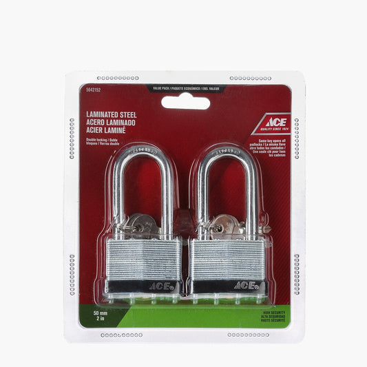ACE 40mm Laminated Steel Long Shackle Padlock - 2pcs