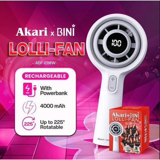 AKARIxBINI Rechargeable LolliFan With Powerbank White ABF EB6W 6W