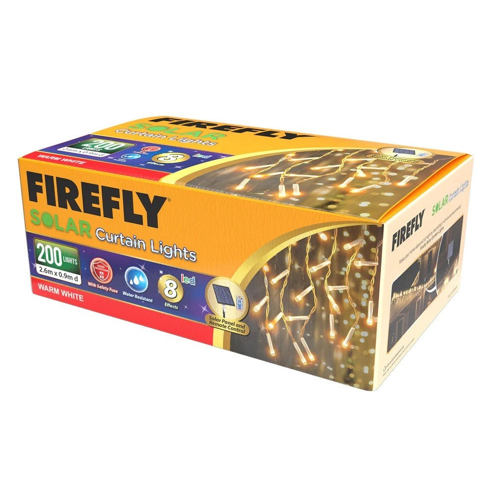 FIREFLY Christmas Solar Curtain Lights 200LED 3M Warm White FXL5131200WW