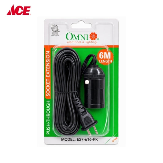OMNI Push Through Socket Extension Cord 6M E27-616