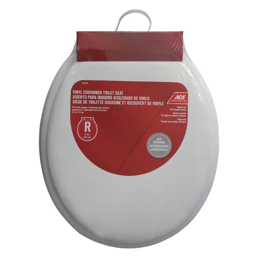 ACE 17" Round Vinyl Cushioned Toilet Seat - White