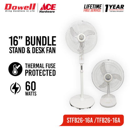DOWELL Stand Fan 16-Inch STFB26-26A and Desk Fan 16-Inch TFB26-16A BUNDLE