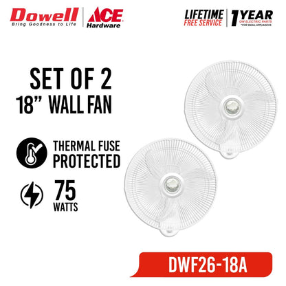 DOWELL Wall Fan 18-Inch DWF26-18A Set Of 2 Fans