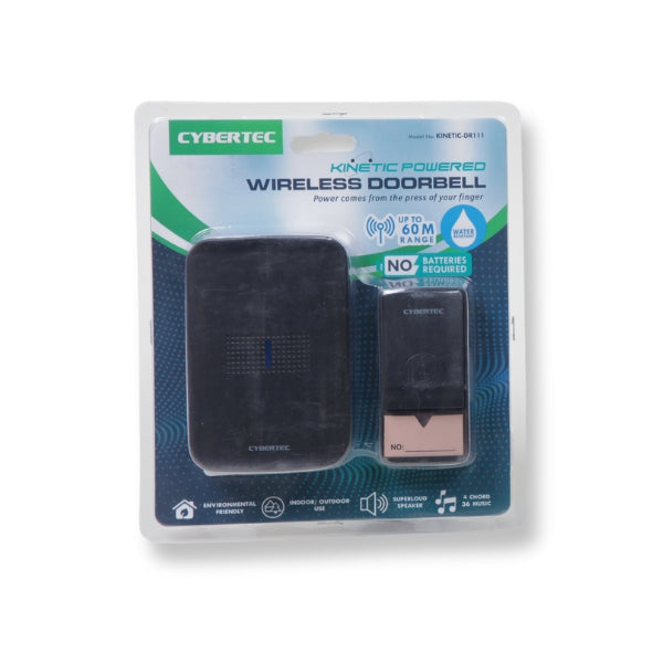 CYBERTEC Wireless Kinetic Doorbell No Battery - Black