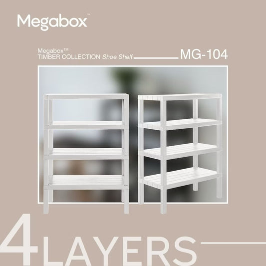 MEGABOX 4-Layer Timber Collection Shoe Shelf - White (MG104)