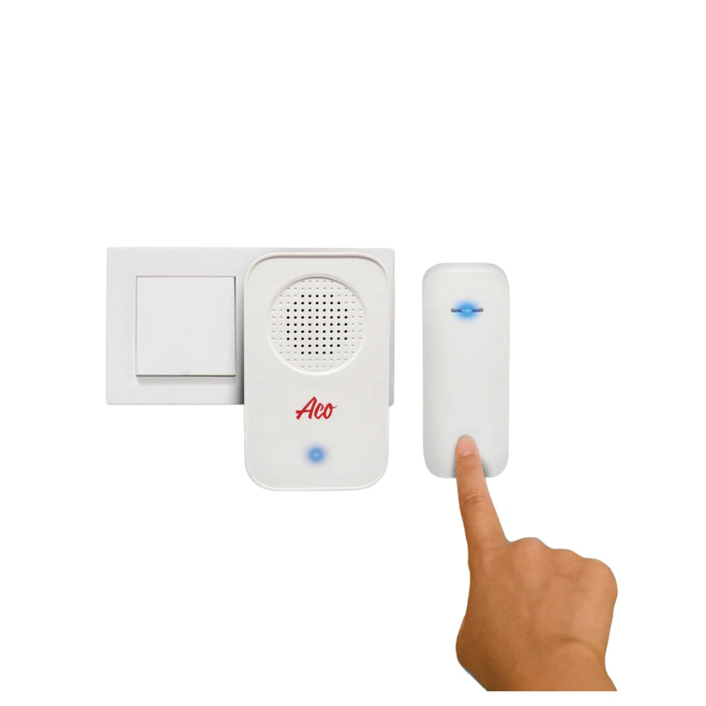 ACO Wireless Plug-In Doorbell with Kinetic Bell Push Rectangular - White (ACODBRTLWHITE)