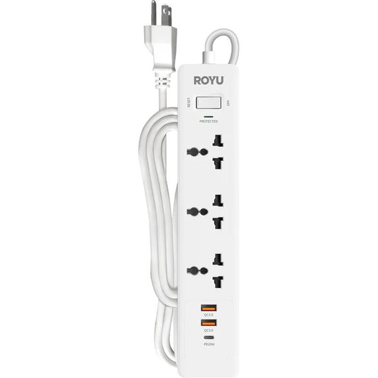 ROYU 3-Gang Power Strip with USB Ports 2A+1C