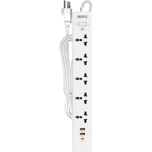 ROYU 5-Gang Power Strip with USB Ports 2A+1C (REDEC735)