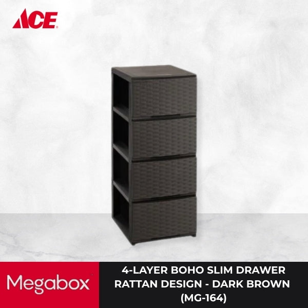 MEGABOX 4-Layer Boho Slim Drawer Rattan Design - Dark Brown (MG-164)