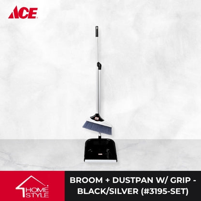 HOMESTYLE Big Broom and Dustpan with Grip -  Black/Silver (3195-SET)