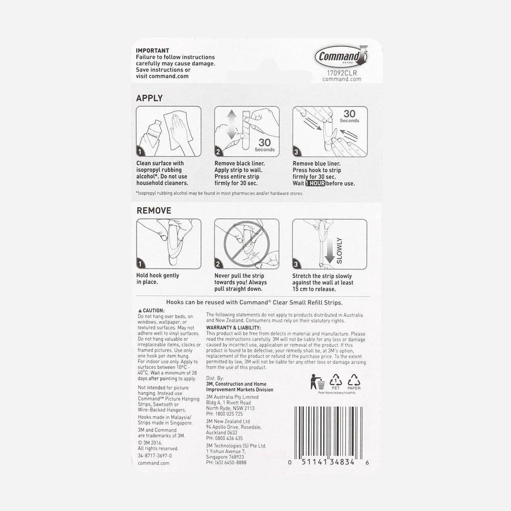 3M Command Mini Hook Hanger -  Clear 2pk.