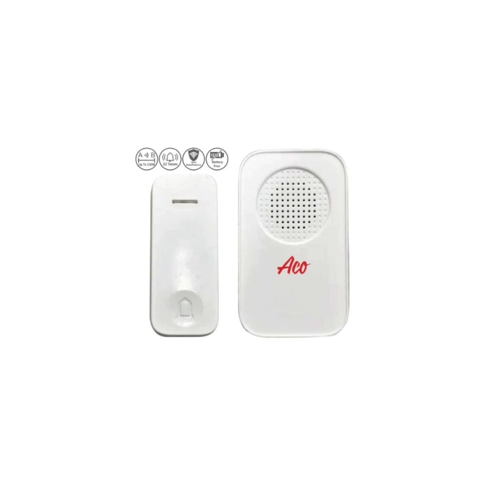 ACO Wireless Plug-In Doorbell with Kinetic Bell Push Rectangular - White (ACODBRTLWHITE)