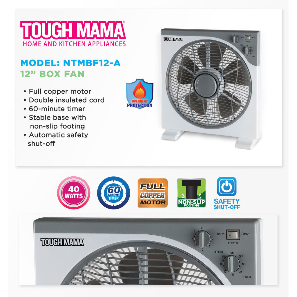 TOUGH MAMA 12" Electric Box Desk Fan (NTMBF12-A)
