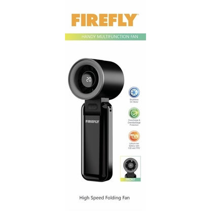 FIREFLY High Speed Rechargeable Folding Fan - Black/Grey (FEL820)