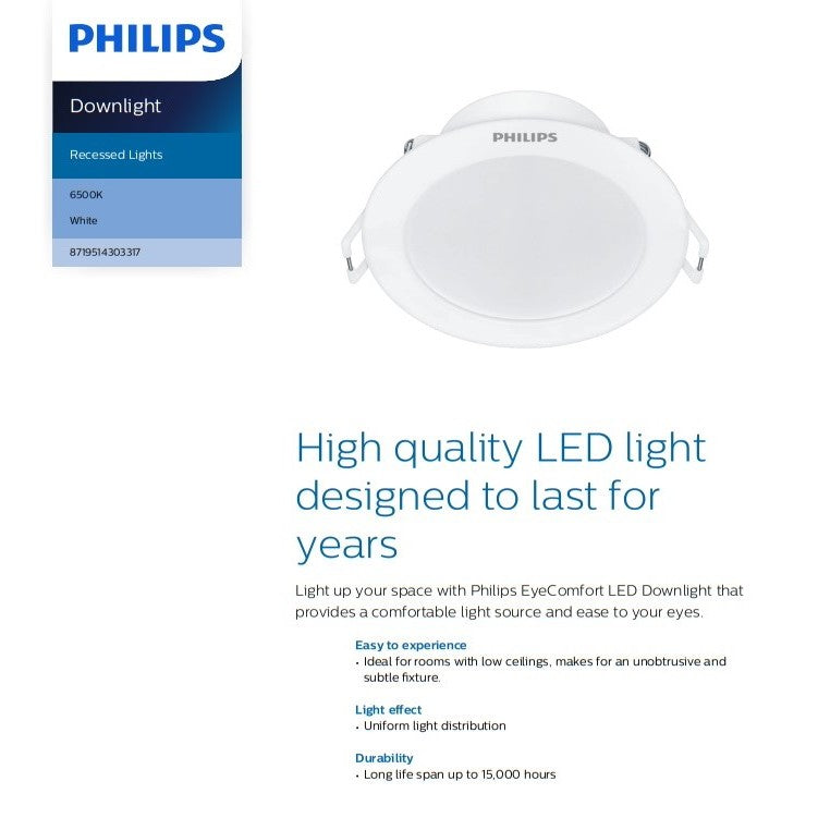 PHILIPS Eridani Recessed Downlight DL190B LED6 D100 7W 865 WH SNI