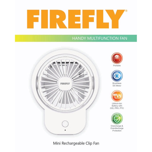 FIREFLY Mini Rechargeable Clip Fan - White (FEL-815)