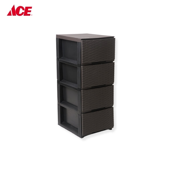 MEGABOX 4-Layer Boho Slim Drawer Rattan Design - Dark Brown (MG-164)