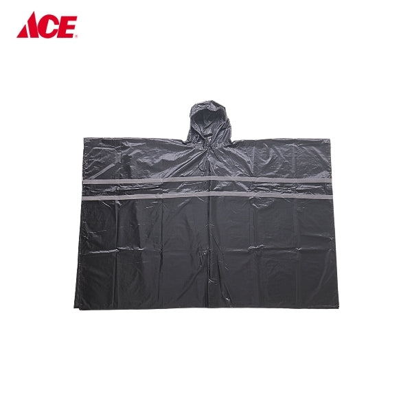 HERCULES Polyester Poncho Raincoat with Reflector Strips - Black (#2511)
