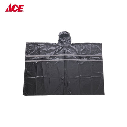 HERCULES Polyester Poncho Raincoat with Reflector Strips - Black (#2511)