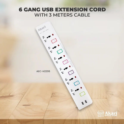 AKARI Extension Cord 6Gang 2500W AEC H2206