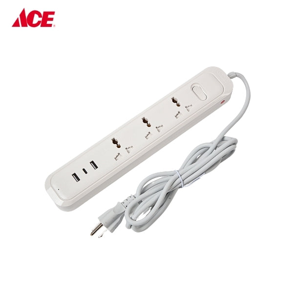 OMNI Travel Extension Cord 3Gang With 3 USB Outlets USB 303
