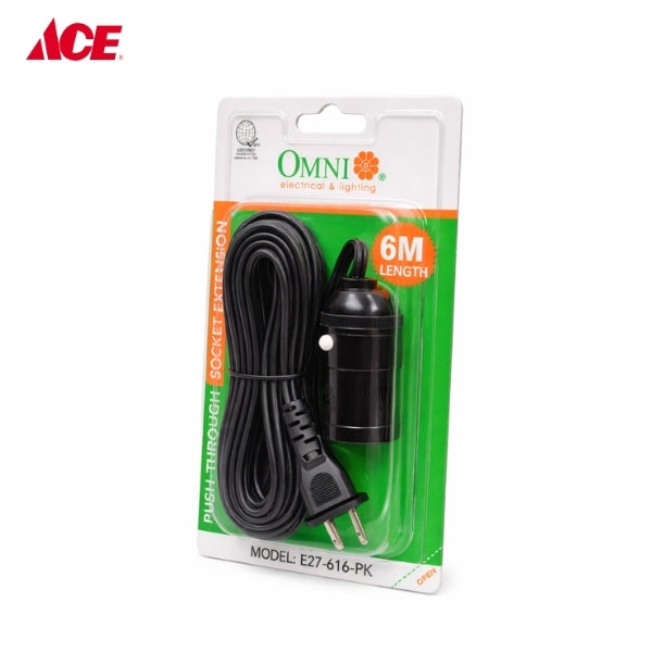 OMNI Push Through Socket Extension Cord 6M E27-616