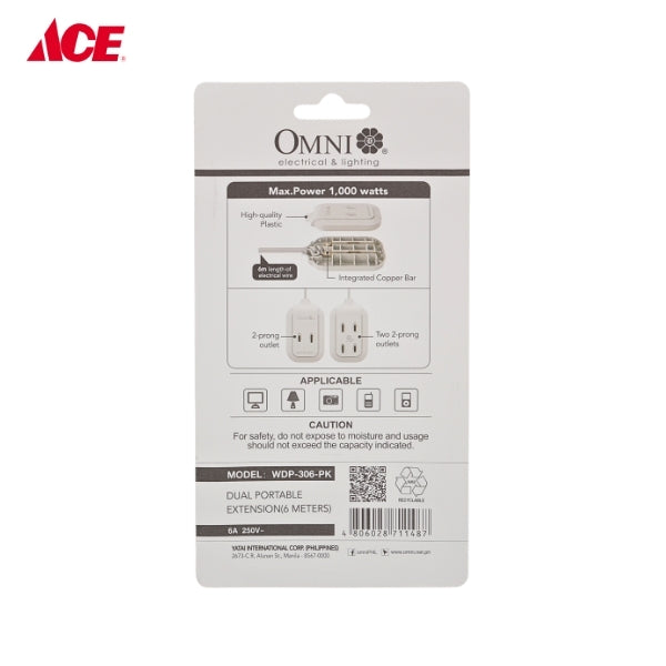OMNI Dual Portable Extension Cord Set 6M WDP-306-PK