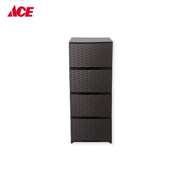 MEGABOX 4-Layer Boho Slim Drawer Rattan Design - Dark Brown (MG-164)
