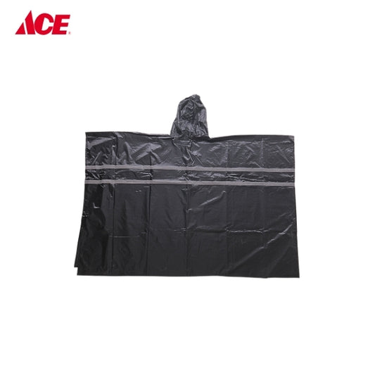 HERCULES Polyester Poncho Raincoat with Reflector Strips - Black (#2511)