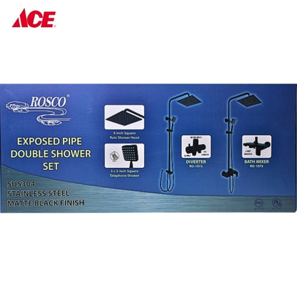 ROSCO Double Shower Set with Diverter - Matte Black (RO-1972)