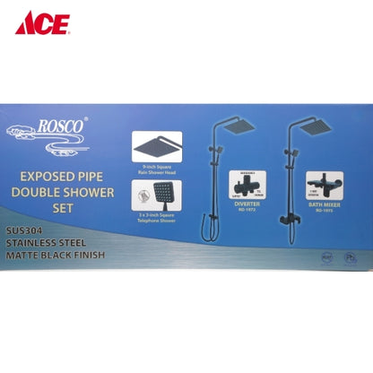ROSCO Exposed Pipe Double Shower Set - Matte Black Finish (RO-1975)
