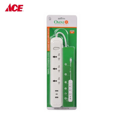 OMNI Travel Extension Cord 3Gang With 3 USB Outlets USB 303