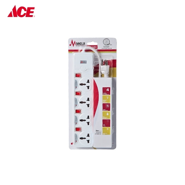 MEIJI 4 Gang Universal Extension Set with Individual Switch - 3m (MES-104)