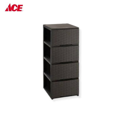 MEGABOX 4-Layer Boho Slim Drawer Rattan Design - Dark Brown (MG-164)