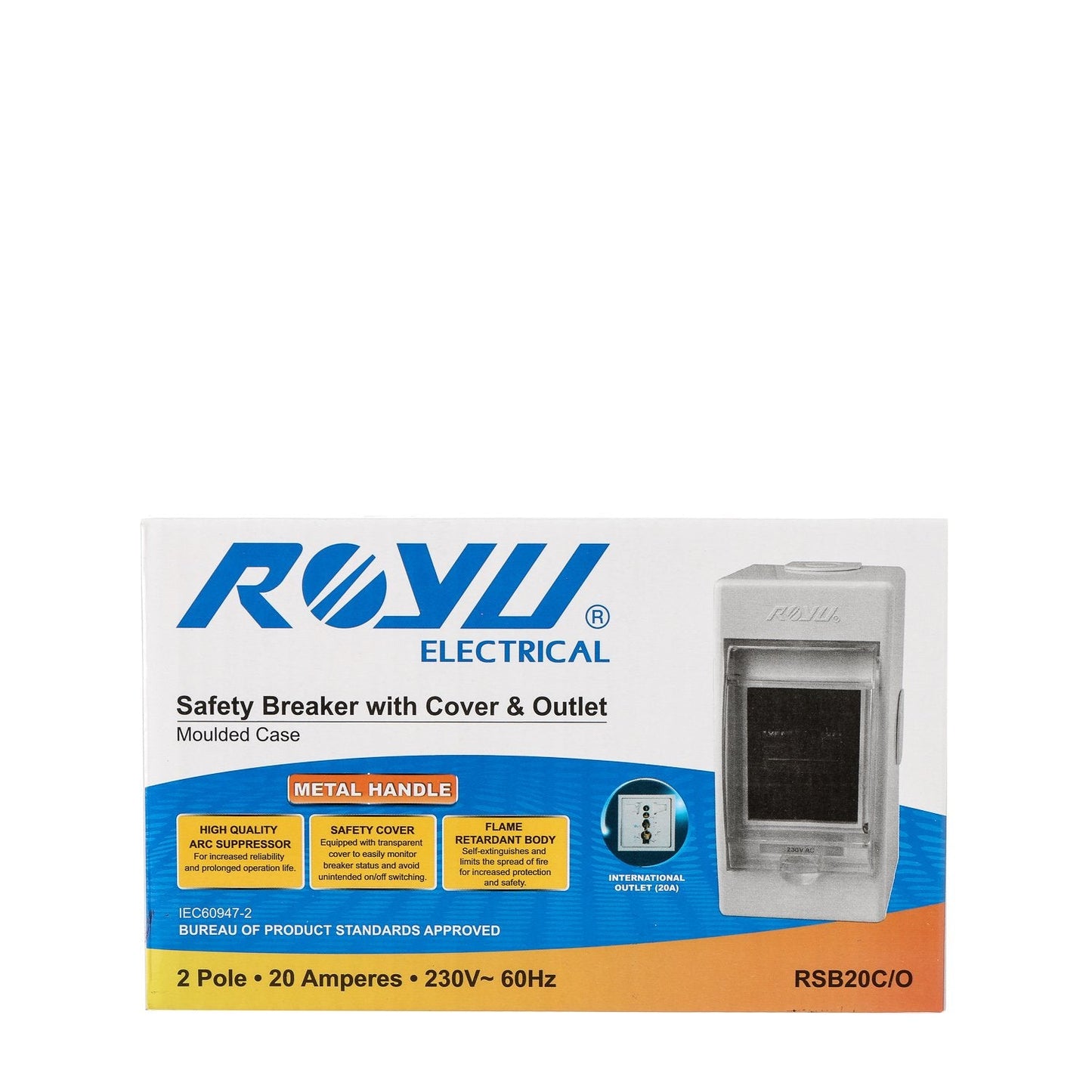 ROYU Electrical Safety Breaker with Cover and Outlet (RSB20C/O)
