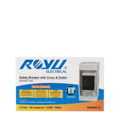 ROYU Electrical Safety Breaker with Cover and Outlet (RSB20C/O)