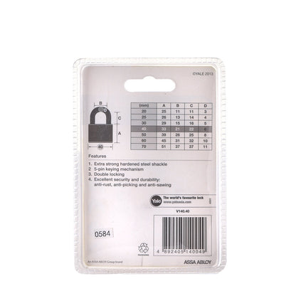 YALE 40mm Hardened Brass Padlock (V140.40)